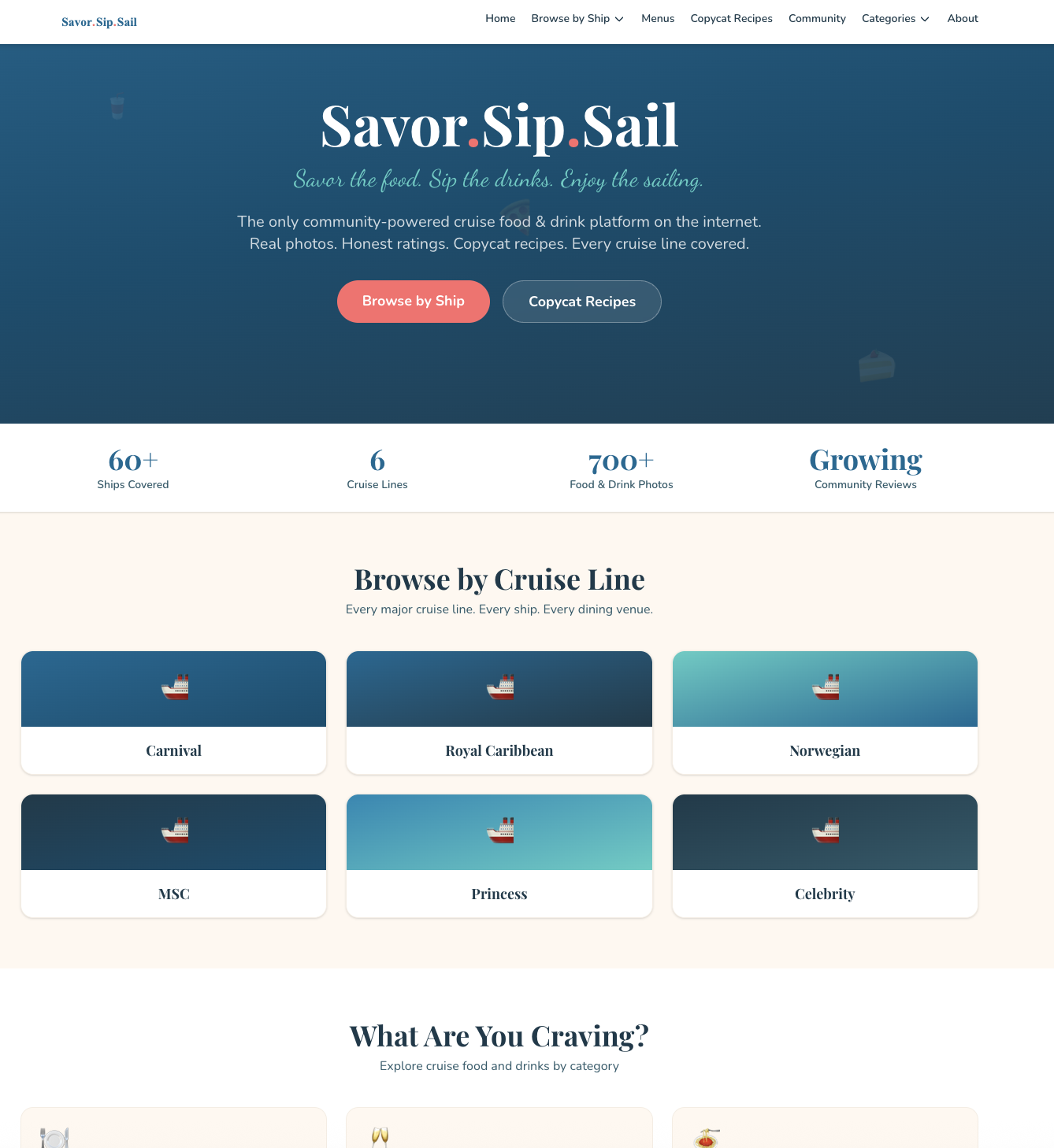 Savor.Sip.Sail. cruise food and drink platform